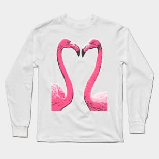 Flamingo Illustrated Heart Shaped Long Sleeve T-Shirt